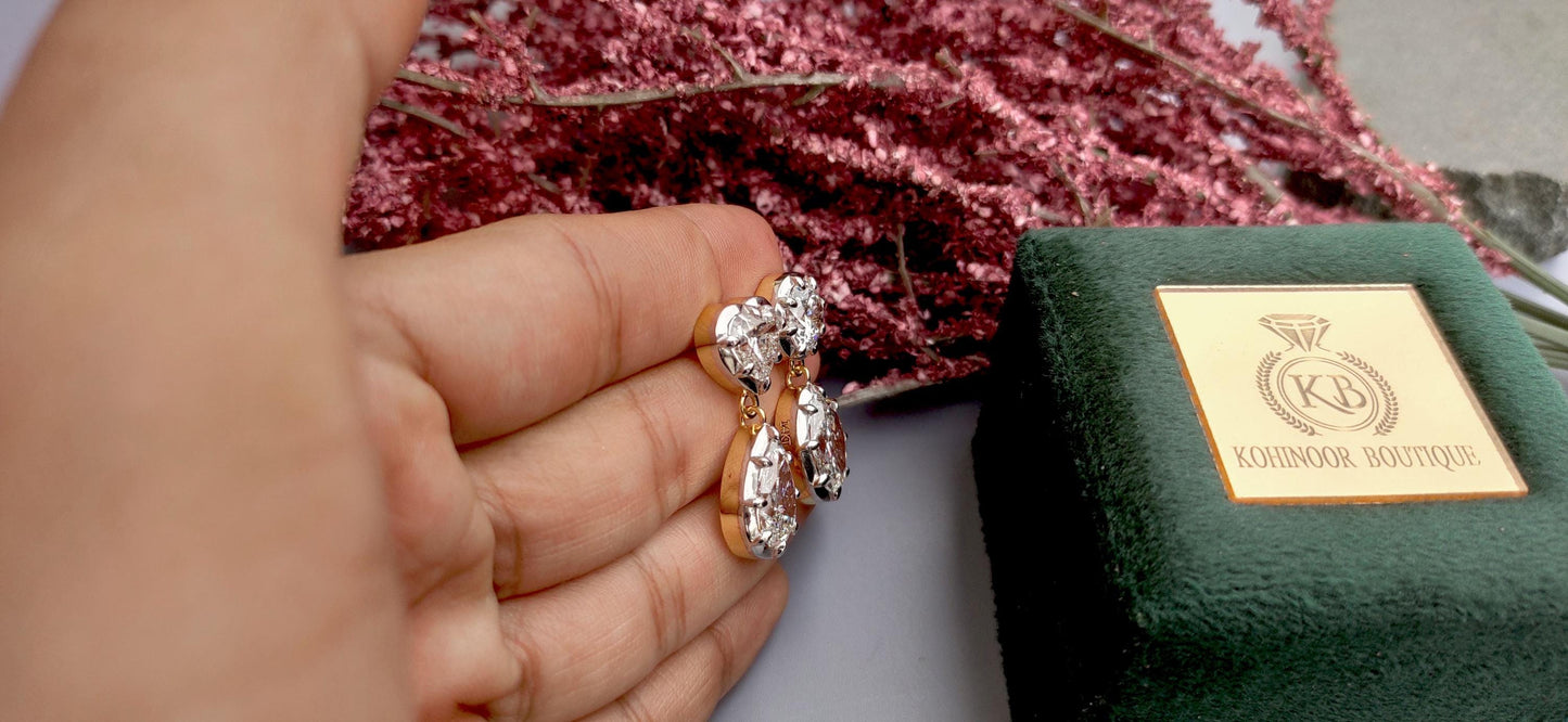 Georgian cut down multi shape lab grown diamond earrings, statement earring, 2 toned earrings, dangled earrings for women