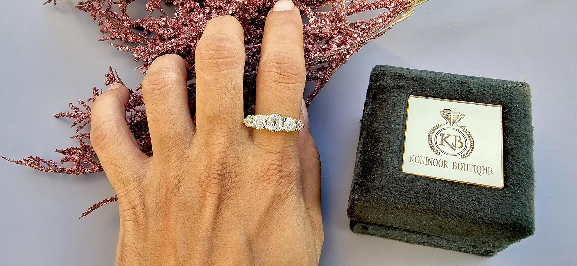 5 stone graduated OMC Old Mine Cut Cushion Moissanite ring, Anniversary Band, Anniversary gift for wife, ring for her, Right-hand ring