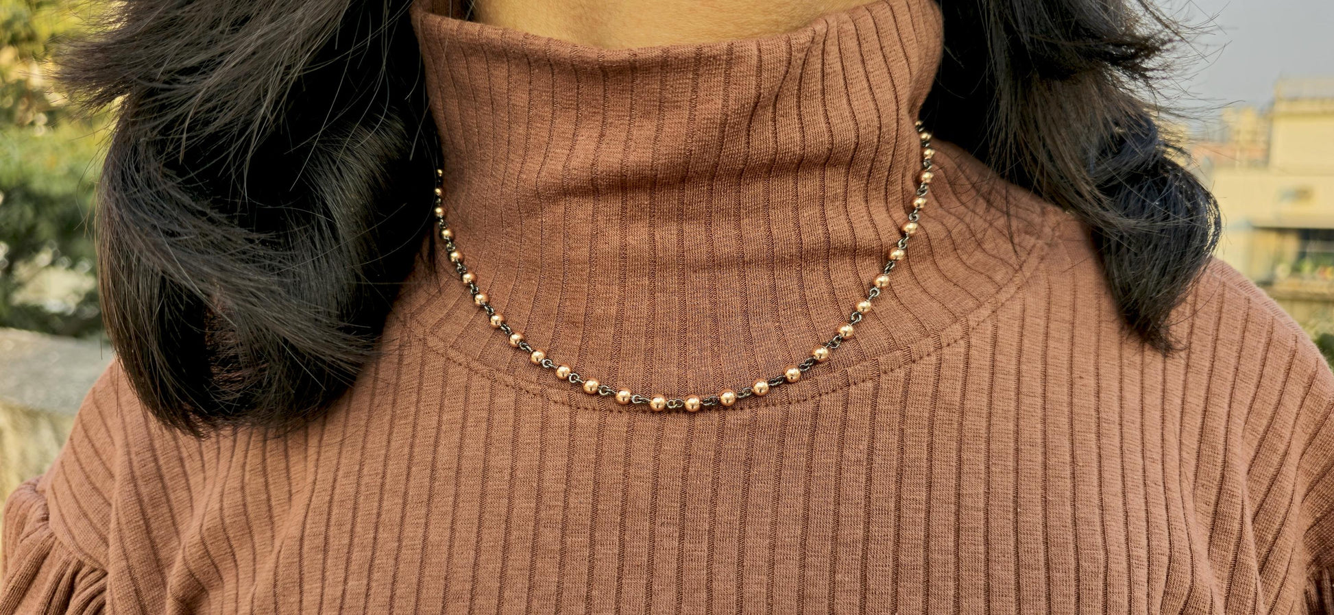 4 mm Ball n Chain Necklace with blackened gold links, Vintage Edwardian Antique necklace, Anniversary Gift, necklace for women