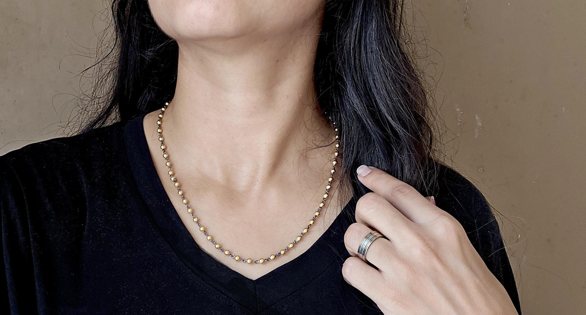 4 mm Ball n Chain Necklace with blackened gold links, Vintage Edwardian Antique necklace, Anniversary Gift, necklace for women