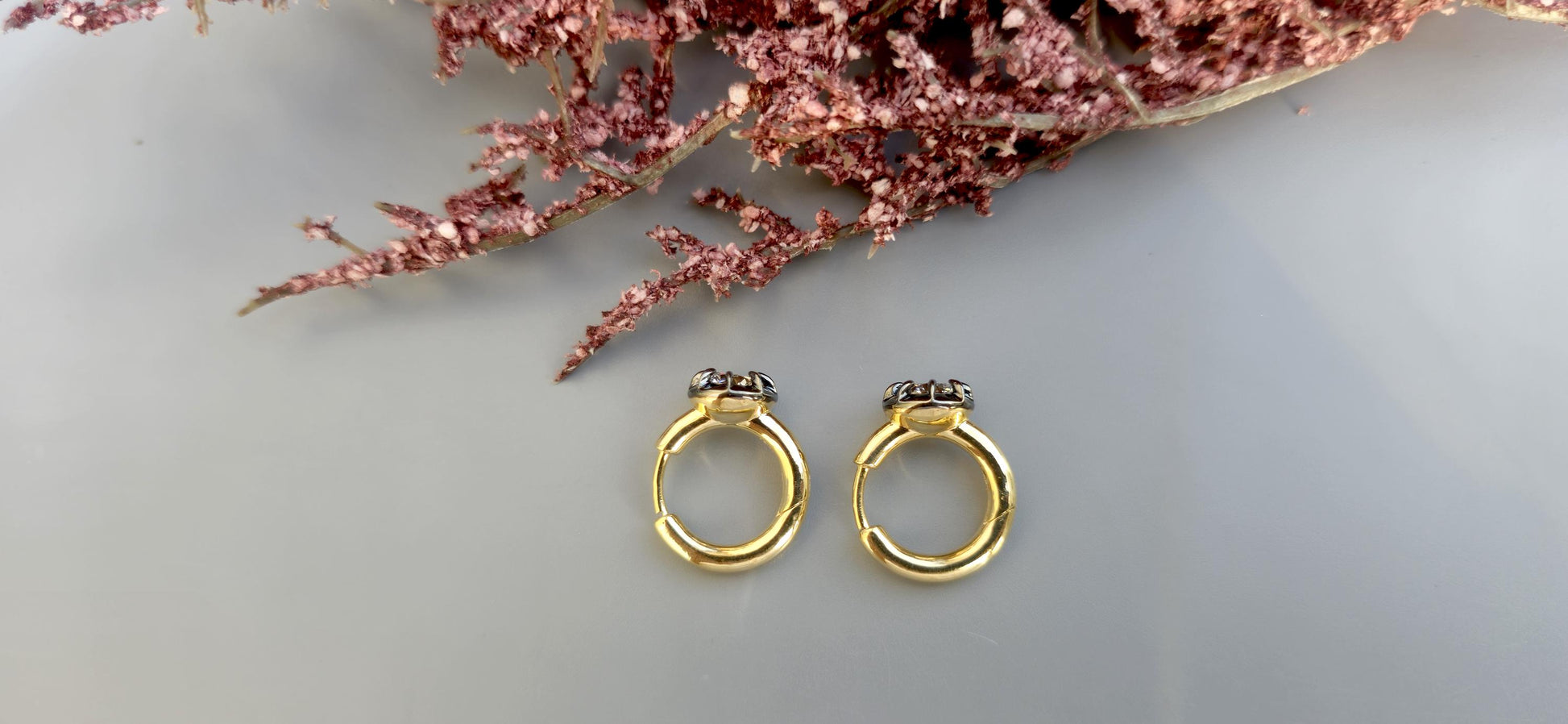 Georgian Victorian Style Lab Grown Diamond Hoops, Georgian cut down Button back blackened gold huggie, Wedding Earring.