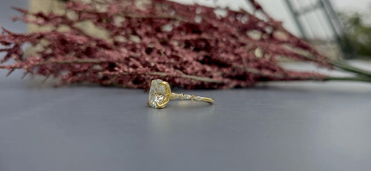 Elongated Cushion Cut Moissanite Tulip basket set with side marquise pave on band Engagement Ring, Proposal ring, ring gift for her
