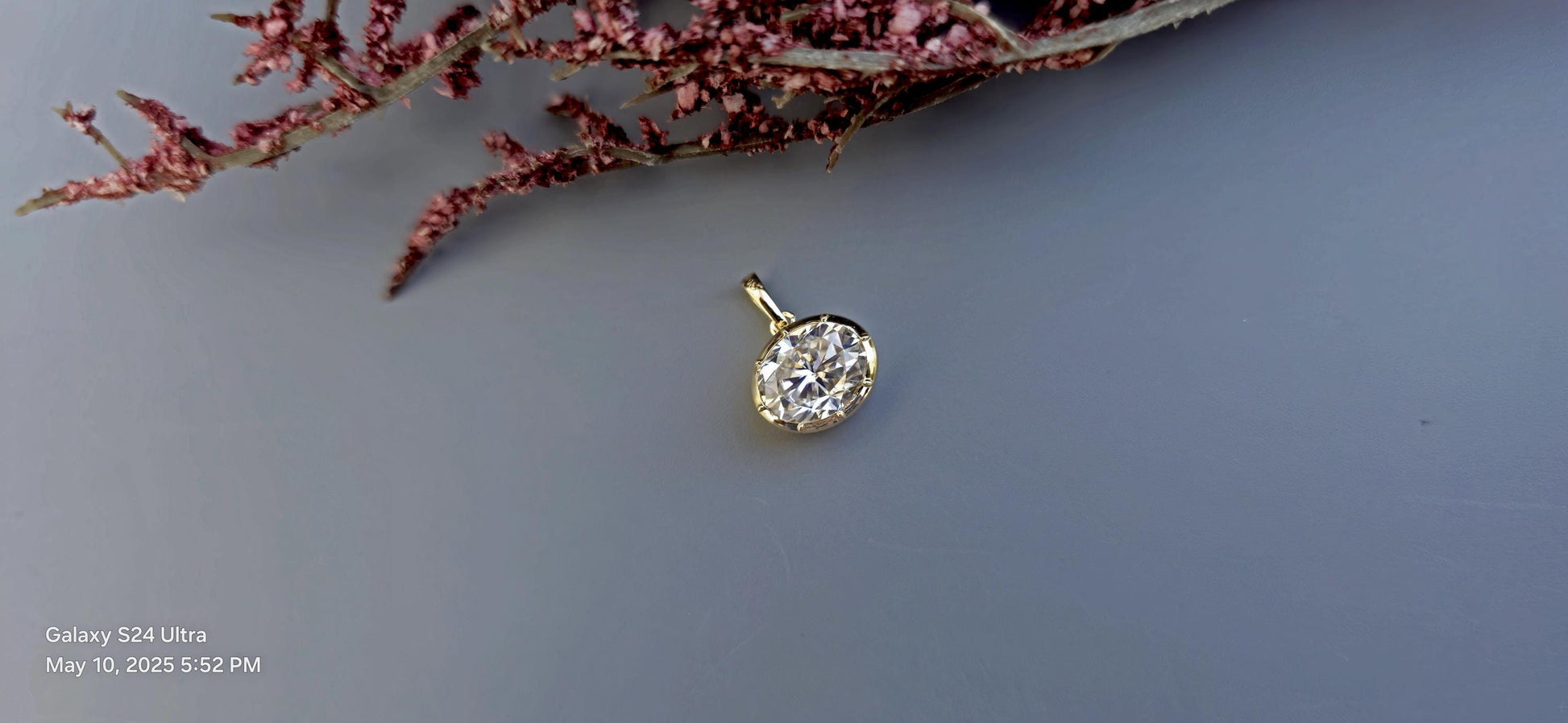 East west oval Cut Moissanite Pendant, Georgian cut down set Pendant without chain, Pendant for women, gift for her
