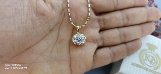 East west oval Cut Moissanite Pendant, Georgian cut down set Pendant without chain, Pendant for women, gift for her