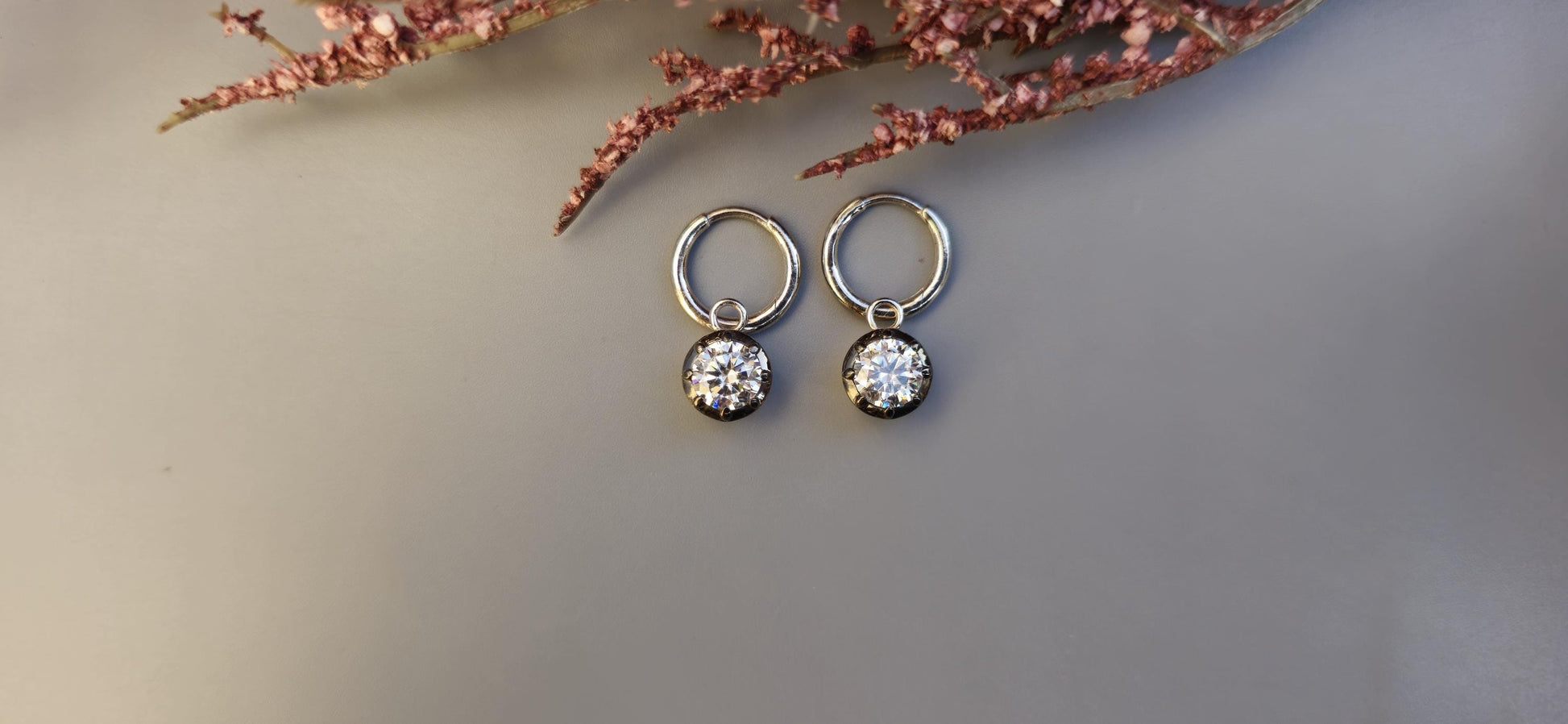 Round Moissanite button back Georgian cut down Gypset huggie, removable hoops, statement earring, blackened gold earrings.
