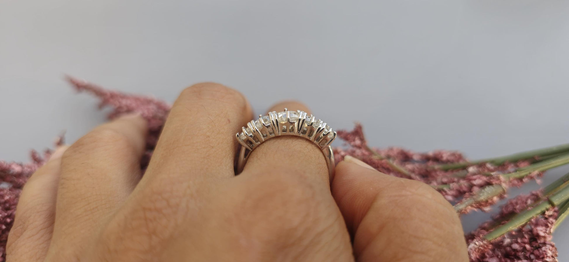 5 stone graduated OMC Old Mine Cut Cushion Moissanite ring, Anniversary Band, Anniversary gift for wife, ring for her, Right-hand ring