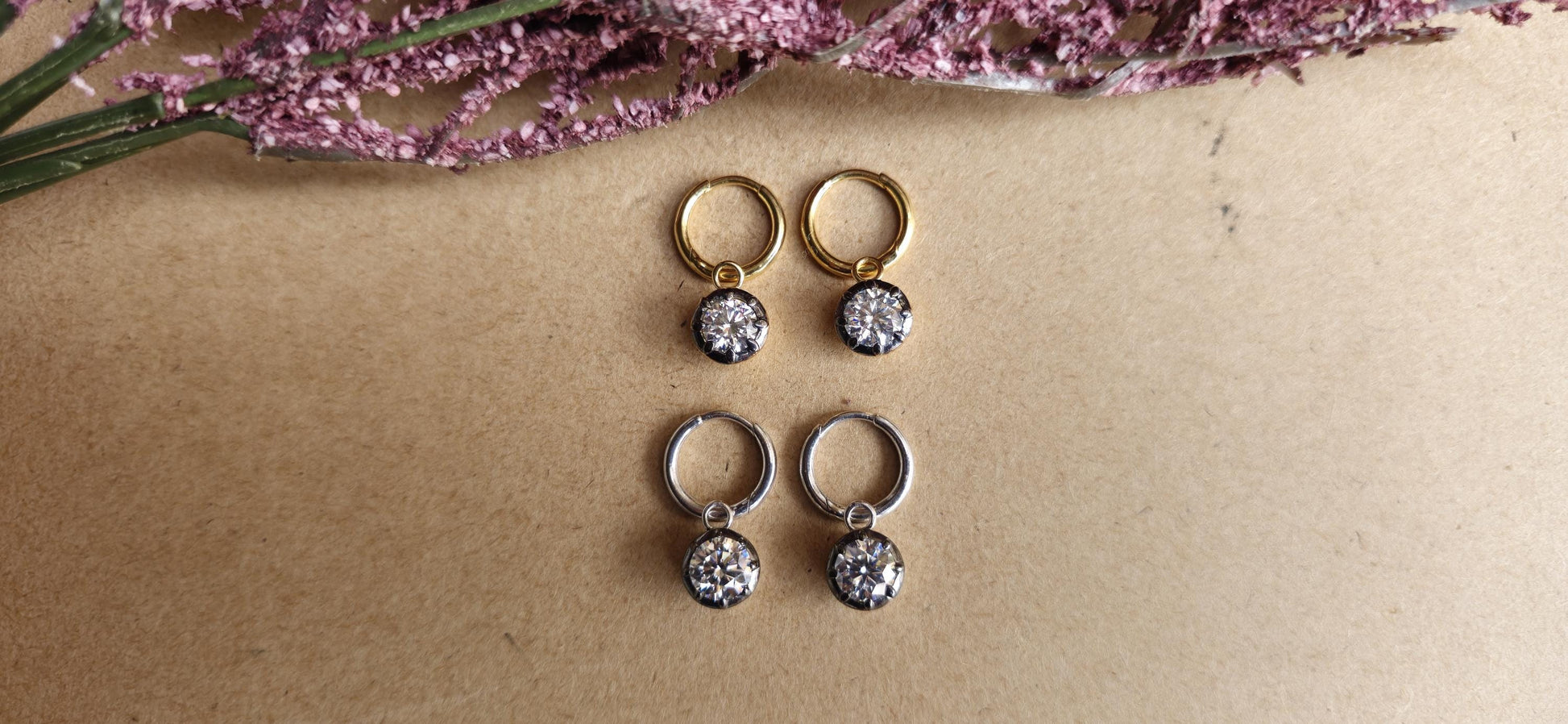 Round Moissanite button back Georgian cut down Gypset huggie, removable hoops, statement earring, blackened gold earrings.