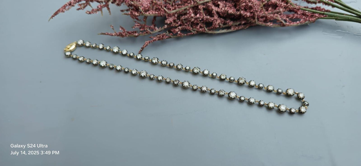 Georgian cut down necklace with moissanite with blackened gold, tennis necklace