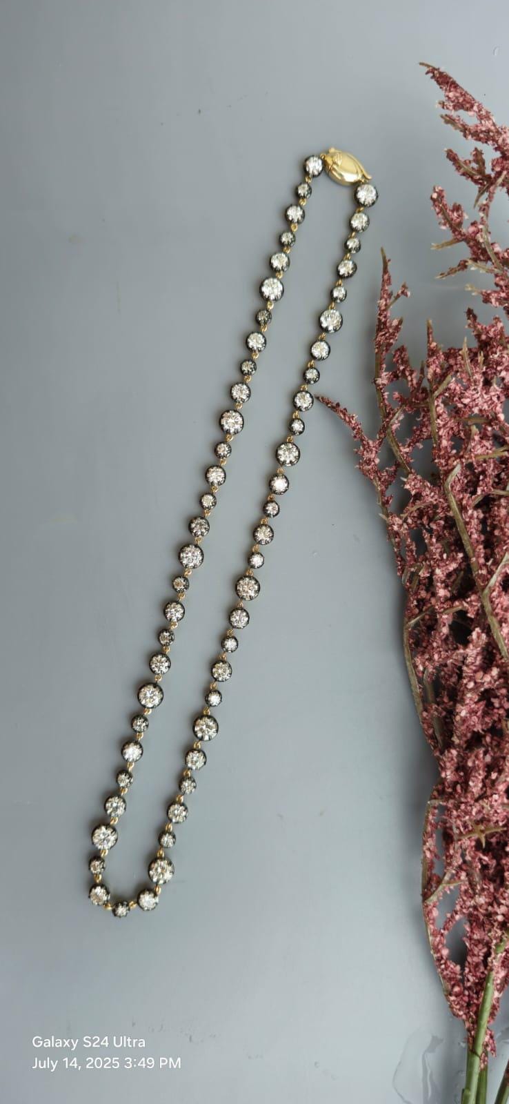 Georgian cut down necklace with moissanite with blackened gold, tennis necklace