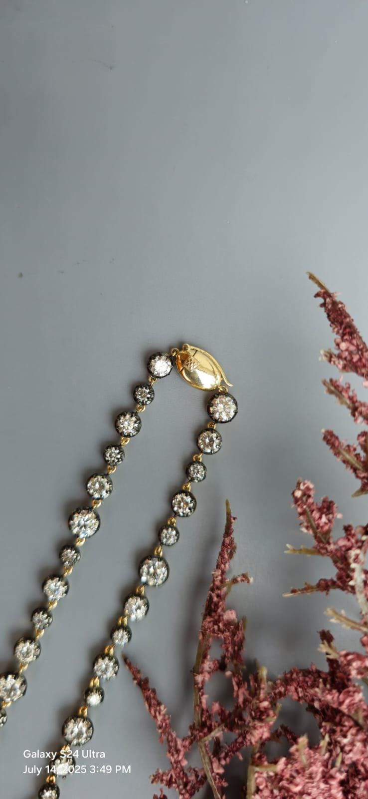 Georgian cut down necklace with moissanite with blackened gold, tennis necklace