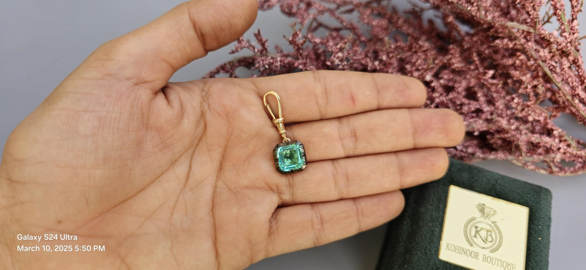Asscher Cut Lab grown Pariba Tourmaline Pendant,Collet set Georgian cut down set Pendant, Wedding Pendant, Anniversary Gift