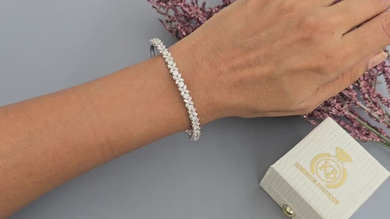 Marquise and round lab grown diamond floral bracelet, bracelet for women, bracelet for her, gift for women