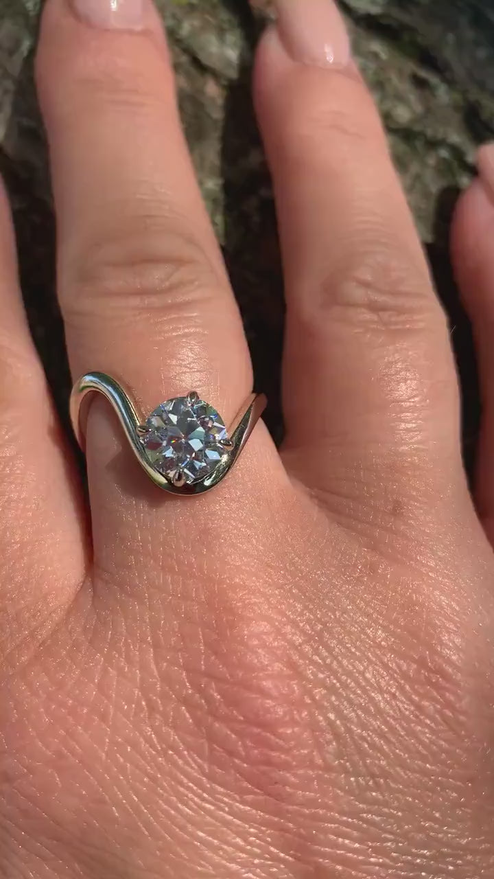 Floating Old European Cut OEC Compass prong NSEW set Solitaire Engagement ring, Ring for her, gift ring for women, vintage moissanite ring.