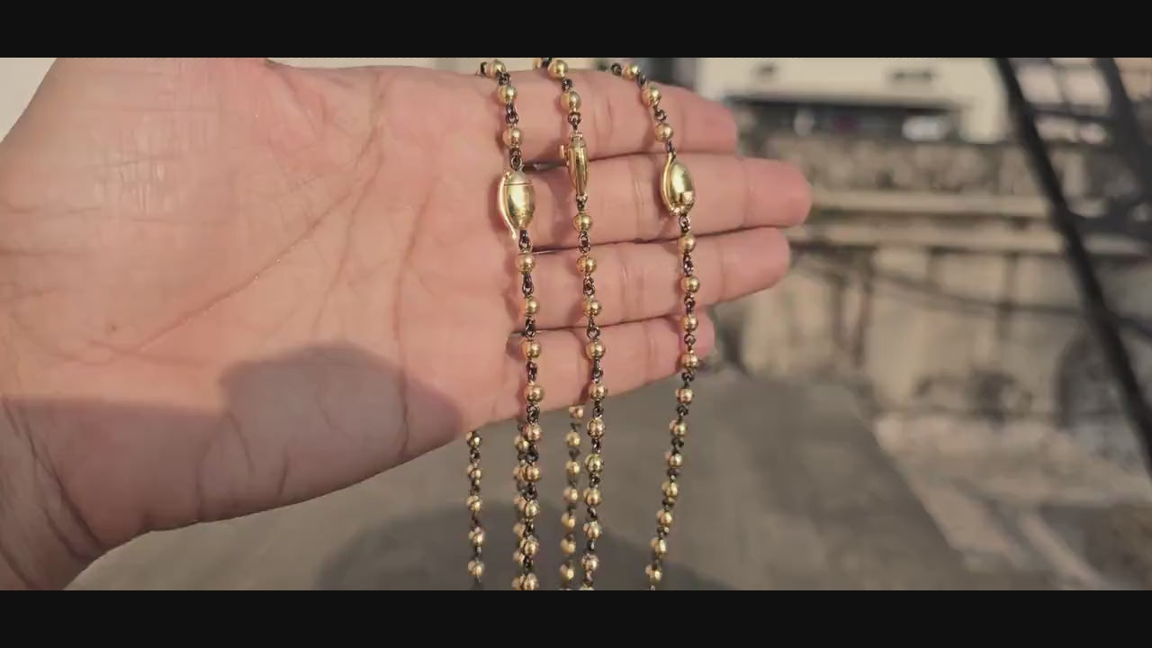 4 mm Ball n Chain Necklace with blackened gold links, Vintage Edwardian Antique necklace, Anniversary Gift, necklace for women