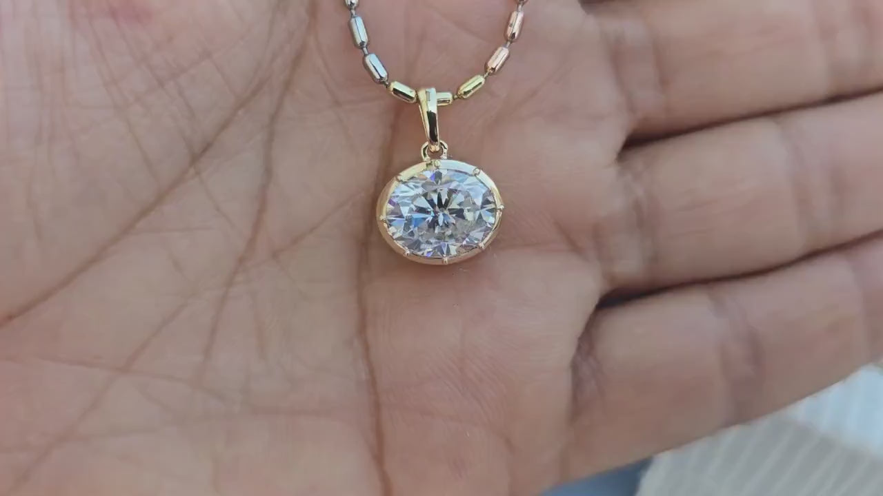 East west oval Cut Moissanite Pendant, Georgian cut down set Pendant without chain, Pendant for women, gift for her