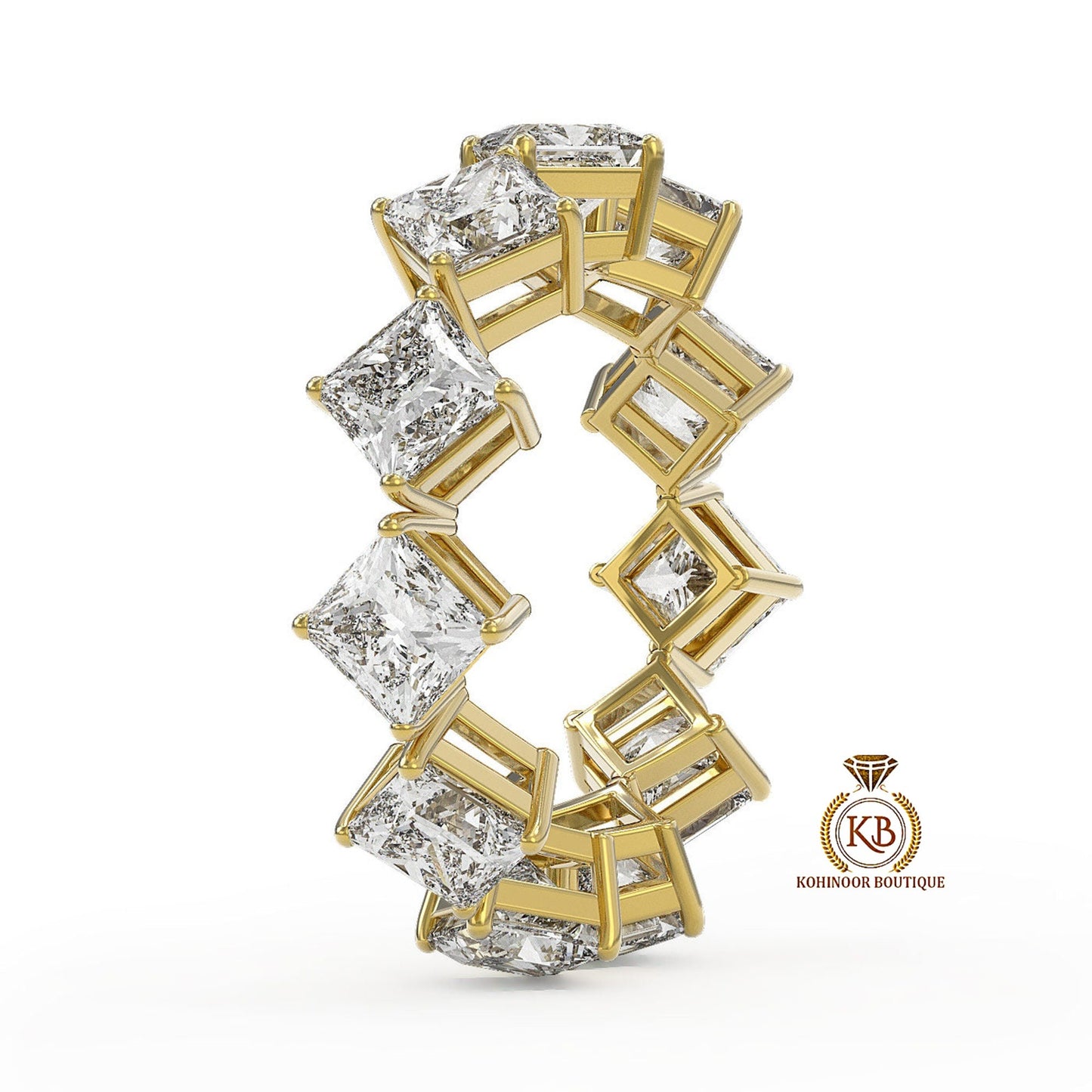 East West Kite Set Princess Cut Moissanite Diamond Half\Full Eternity wedding band, Bridal stackable ring in White\Yellow\Rose Gold