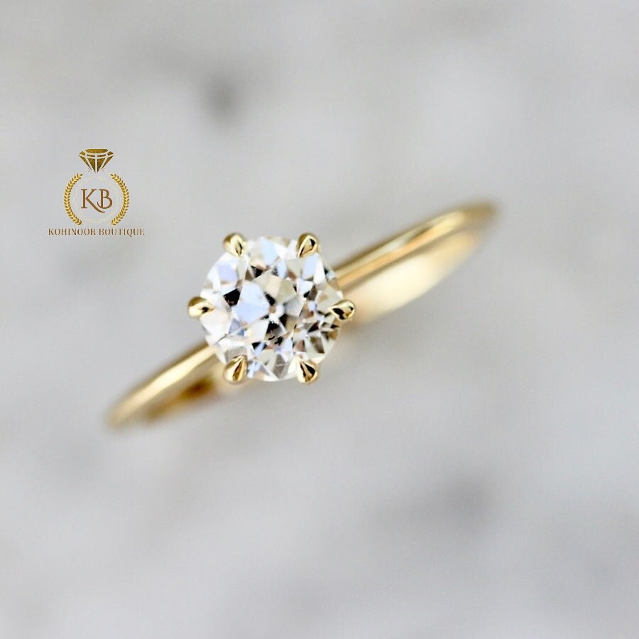 Tulip Basket set Old European Cut OEC Moissanite Solitaire Engagement Ring, Ring for her, Flower petal basket