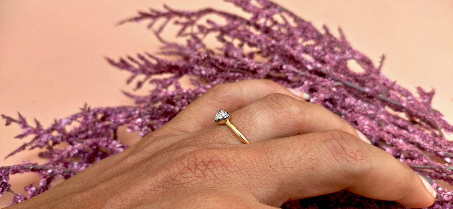 Heart Cut Moissanite Georgian cut down button back solitaire engagement ring, ring for her, ring for women, blackened gold stackable ring.