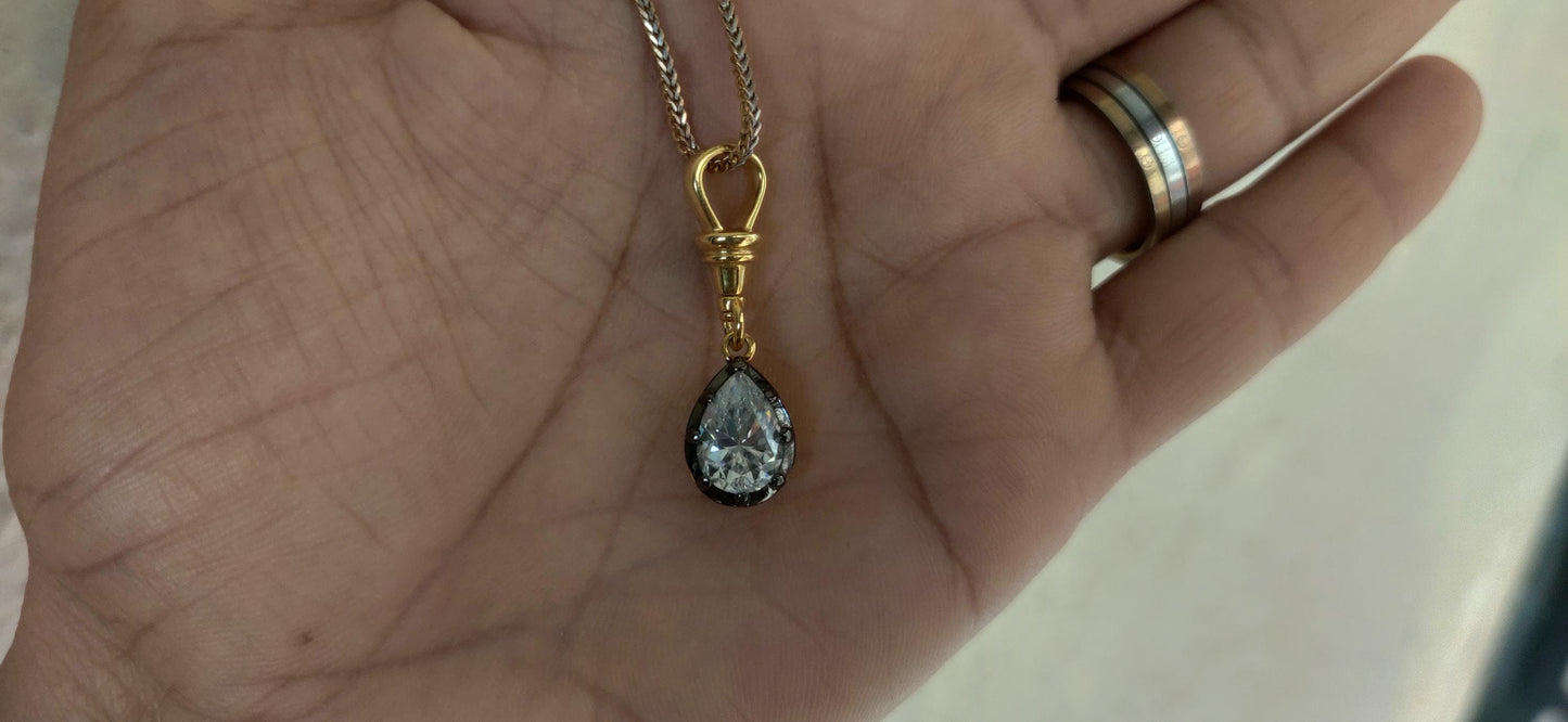 Pear Cut Moissanite Swivel Clasp Pendant, Collet set Georgian cut down set Pendant without chain, Wedding Pendant