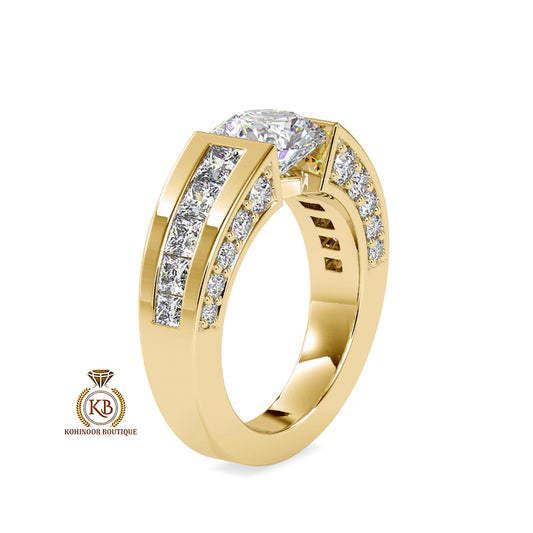 Round Cut Moissanite with princess cut side pave Engagement Ring, Proposal\Anniversary\Wedding Ring for Men\Women\Unisex Band