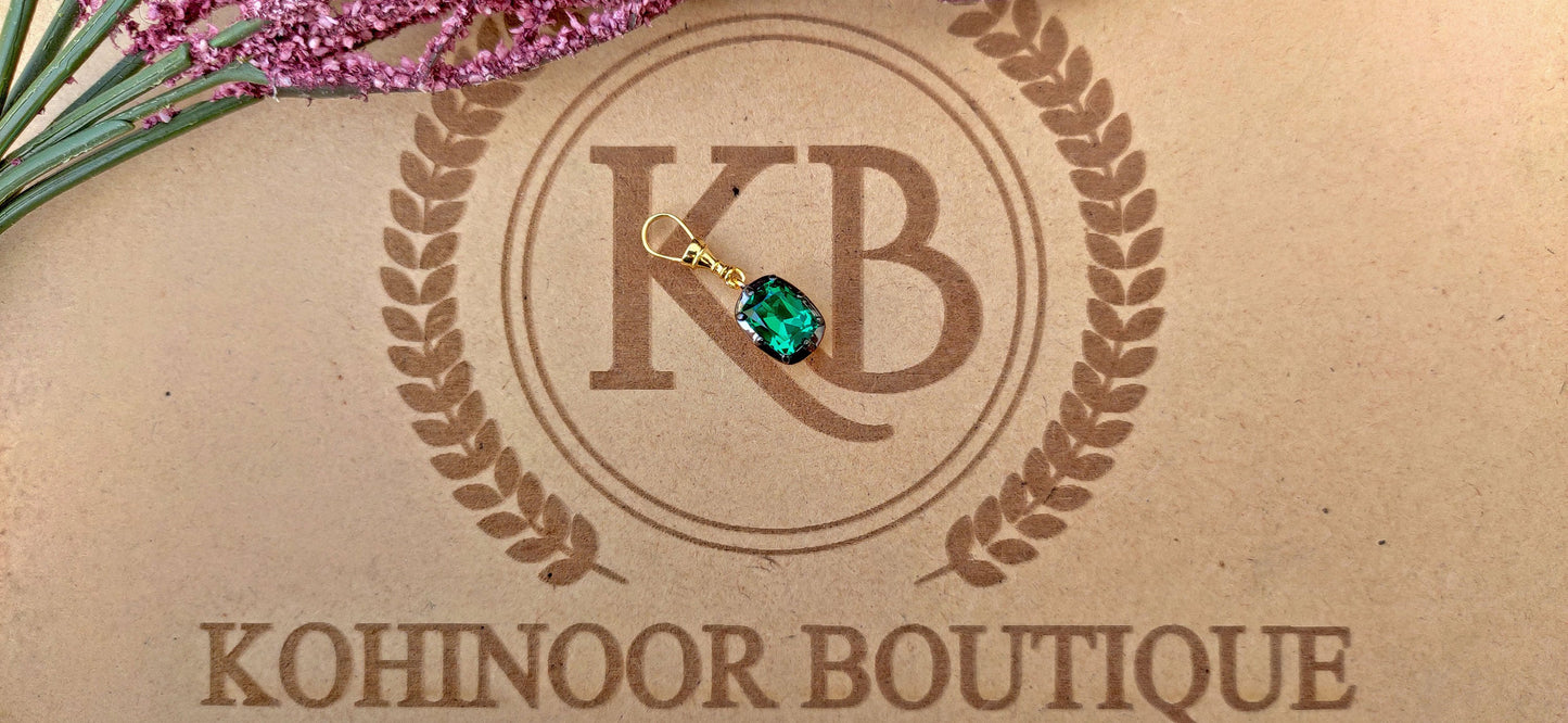 Elongated Old mine cut Cushion Cut Columbian Lab Emerald Pendant,Collet set Georgian cut down set Pendant, Wedding Pendant, Anniversary Gift