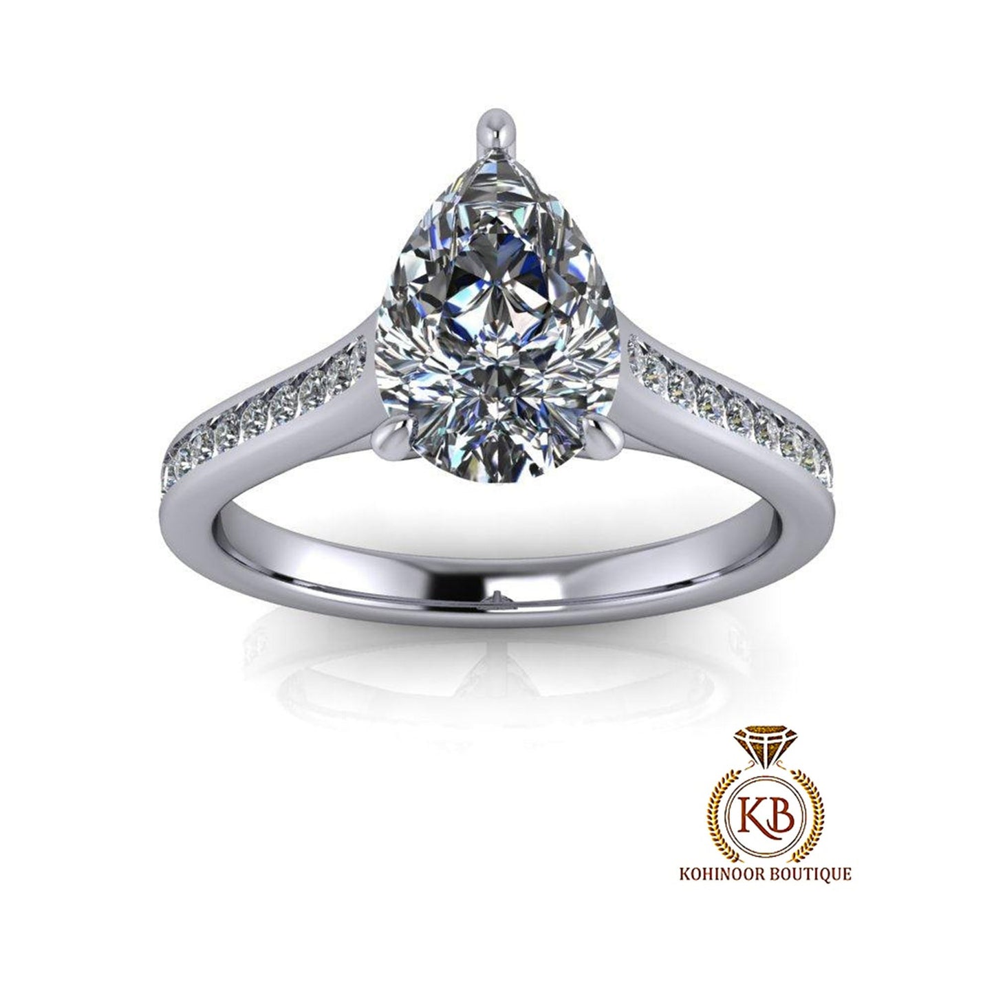 Pear cut moissanite Cathedral Trellis set with side pave Engagement Ring, ring for women, ring for her, gift for her