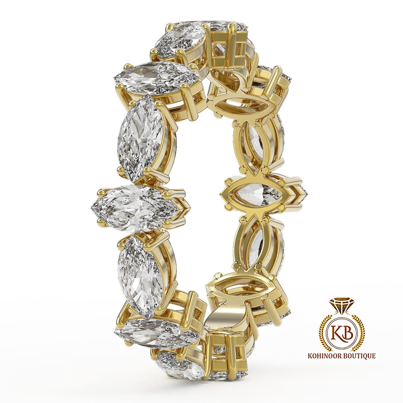 Marquise NWES Moissanite diamond half\full eternity wedding band, Bridal stackable, minimalist ring in White\Yellow\Rose Gold