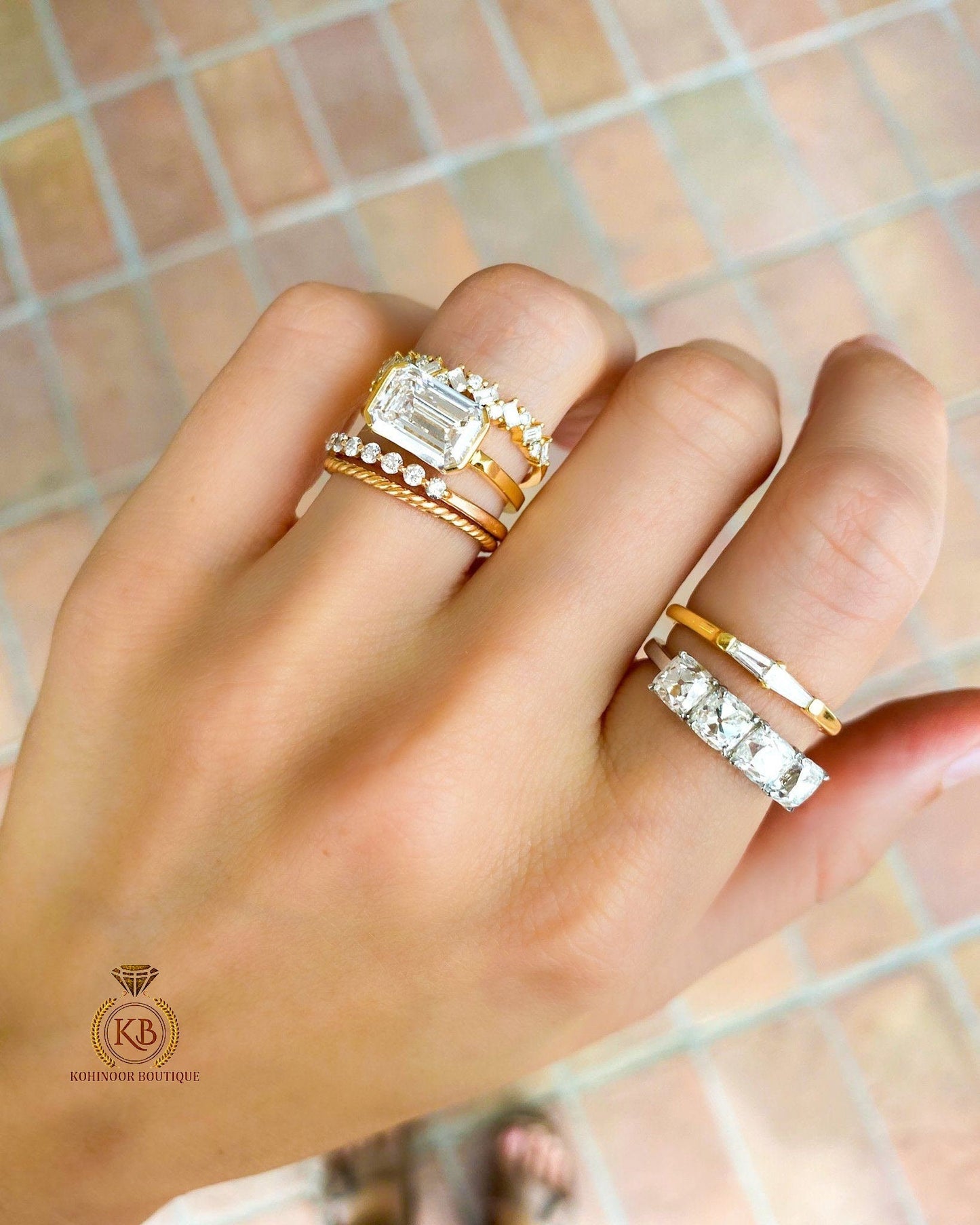 Emerald Cut Moissanite Half Bezel Engagement\Bridal\Propose\Promise\Wedding Ring in White\Yellow\Rose Gold