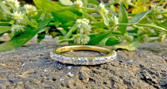 Baguette & Round moissanite Eternity Band, dainty wedding band, stackable minimalist ring