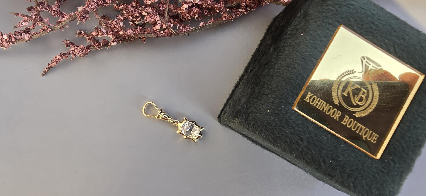 Elongated Old mine cut OMC Cushion Cut Collet Georgian cut down set button back with swivel clasp Moissanite Pendant, pendant without chain