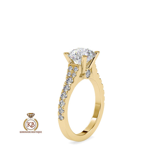 Round Cut Moissanite U-Pave Accented Engagement Ring with Pave Bridge and Prongs, high profile set ring, ring for her