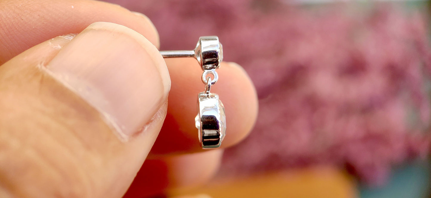 Ready to ship OEC Round Rock Crystal Milgrain Bezel Dangle Drop Earrings for Women, Vintage everyday earrings, Push back\Screw back Earrings