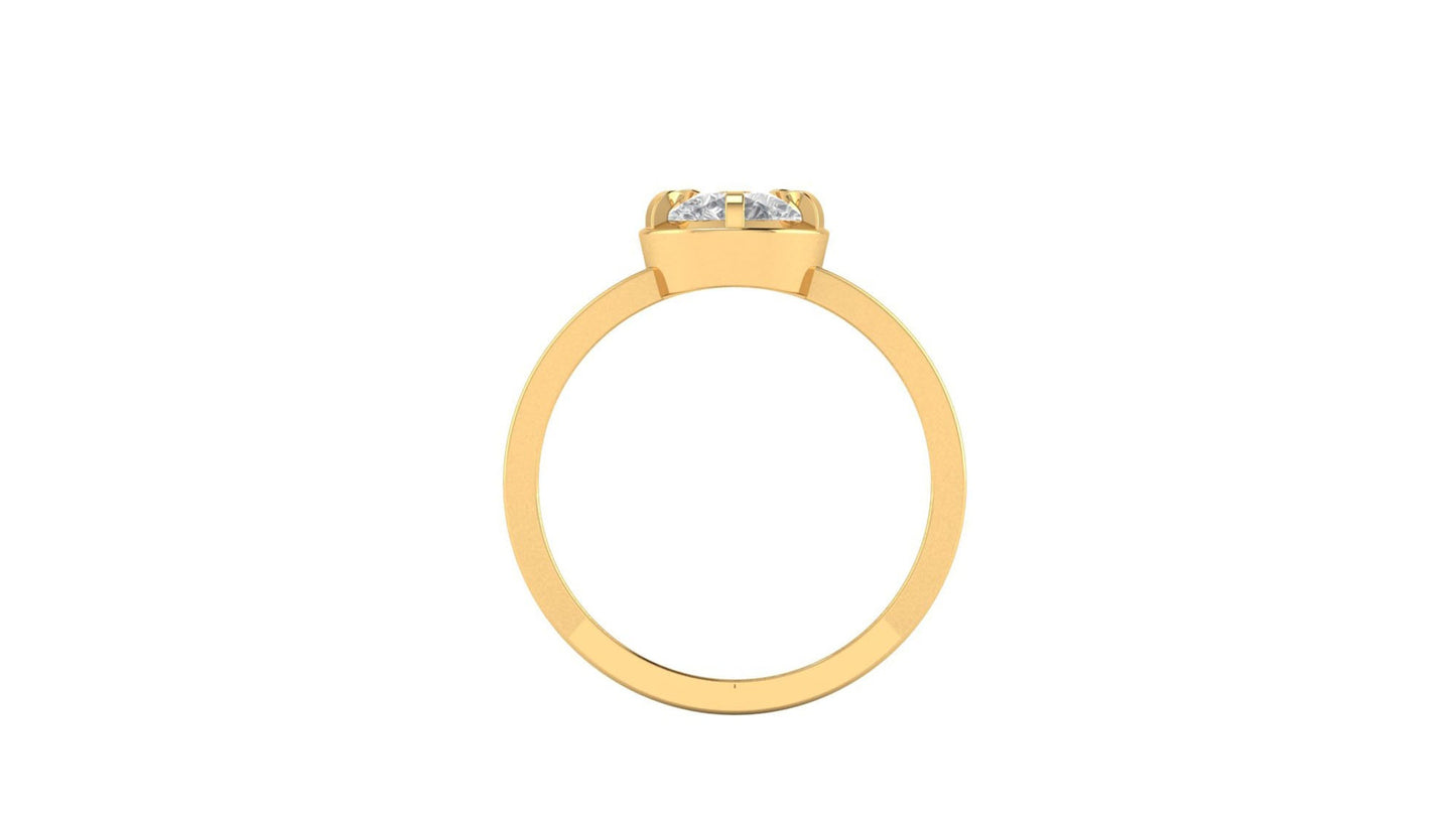 Pear-shaped Georgian cut down Collet set Split shank Moissanite Solitaire Engagement ring, low-set on the finger, low-set on the finger.