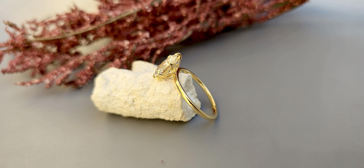 Marquise Cut Hidden Halo Tulip floral basket, IGI certified Lab grown diamond Engagement Ring, Anniversary gift for wife, Ring for women