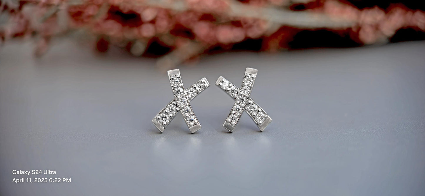Moissanite X shaped Earrings, Earrings for women, Party wear earrings, Anniversary Gift for wife, birthday gift for women