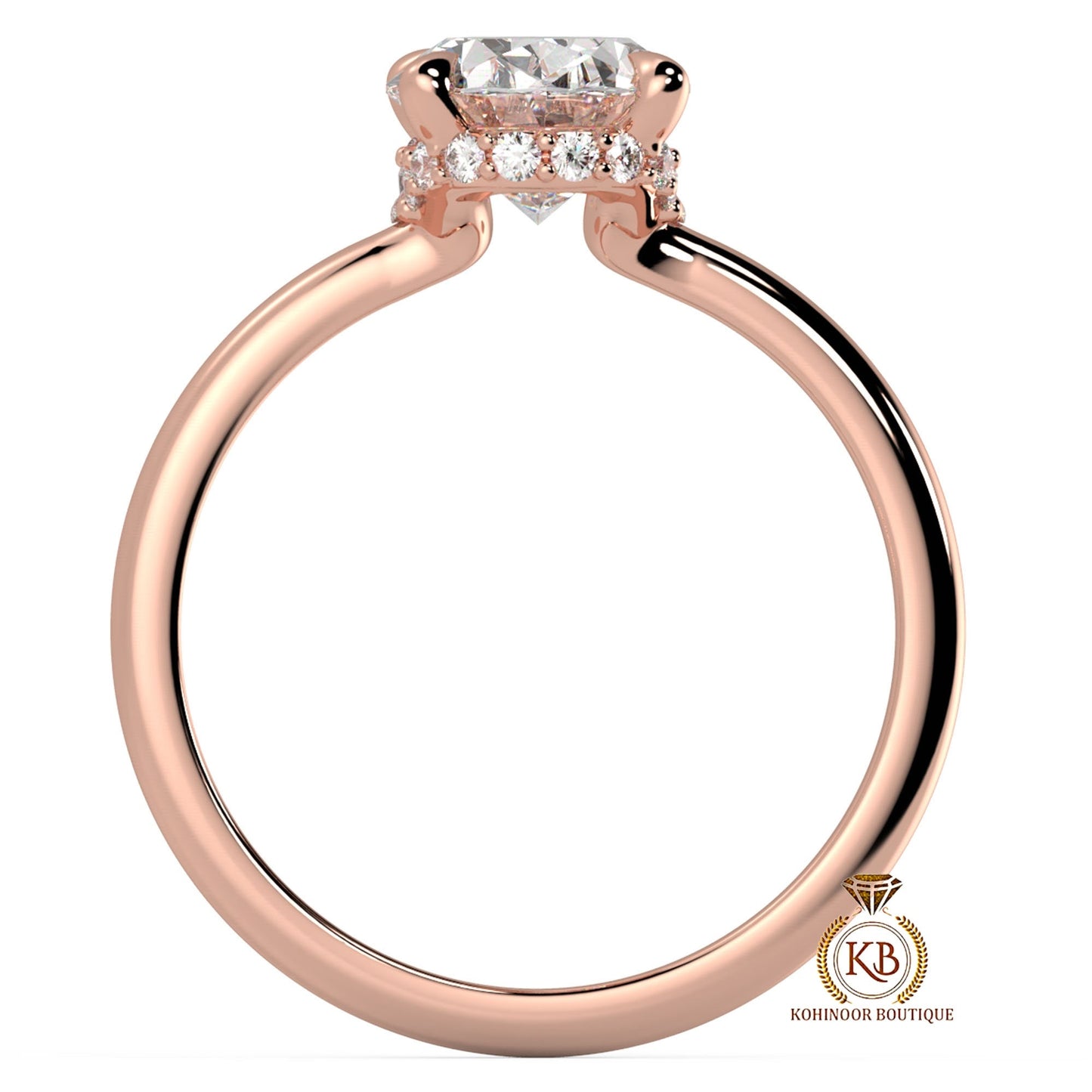 Oval Moissanite Hidden Plunge Halo Engagement Ring in White\Yellow\Rose Gold, ring for her, ring for women