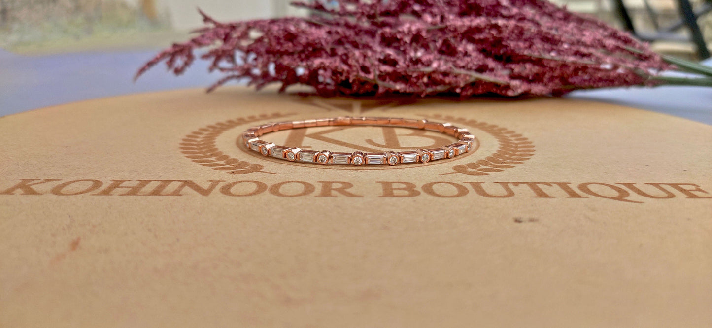 Flexible Moissanite Baguette & Round Tennis Bracelet bangle, Bracelet for women, Bracelet for her\girls, Anniversary\Birthday\Christmas gift