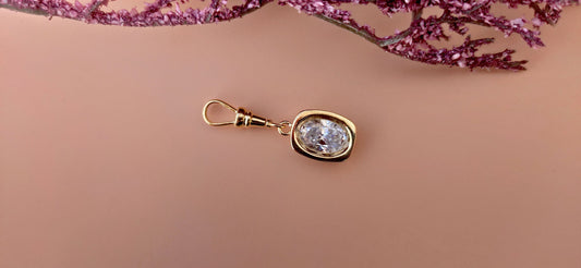 Oval Cut Moissanite Bezel Button back set Pendant with Swivel Clasp and without chain, statement pendant.