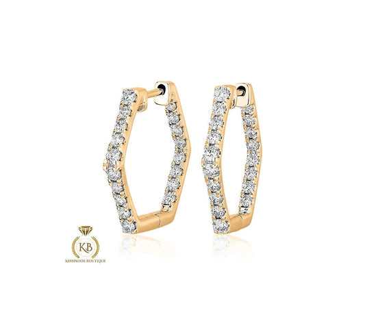 Pave Moissanite Inside Out Hexagon Hoops Geometric Huggie available in Silver, 18k\14k\10k White\Yellow\Rose Gold and Platinum