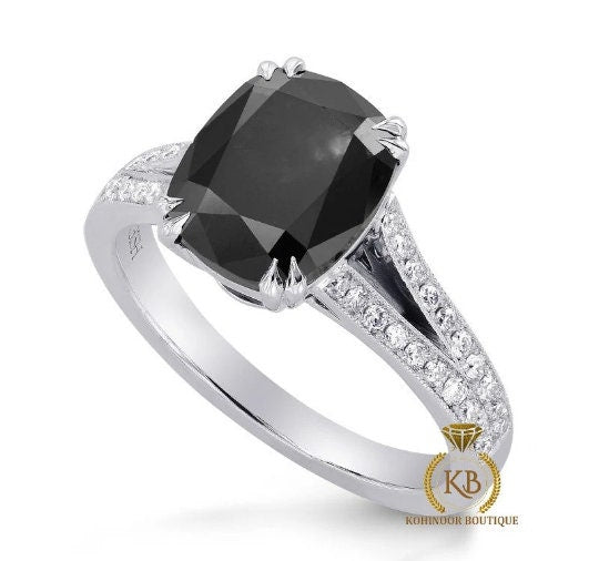 Cushion Black Onyx Diamond solitaire Engagement\wedding\propose\anniversary\promise Ring in 18k\14k\10k White\Yellow\Rose Gold
