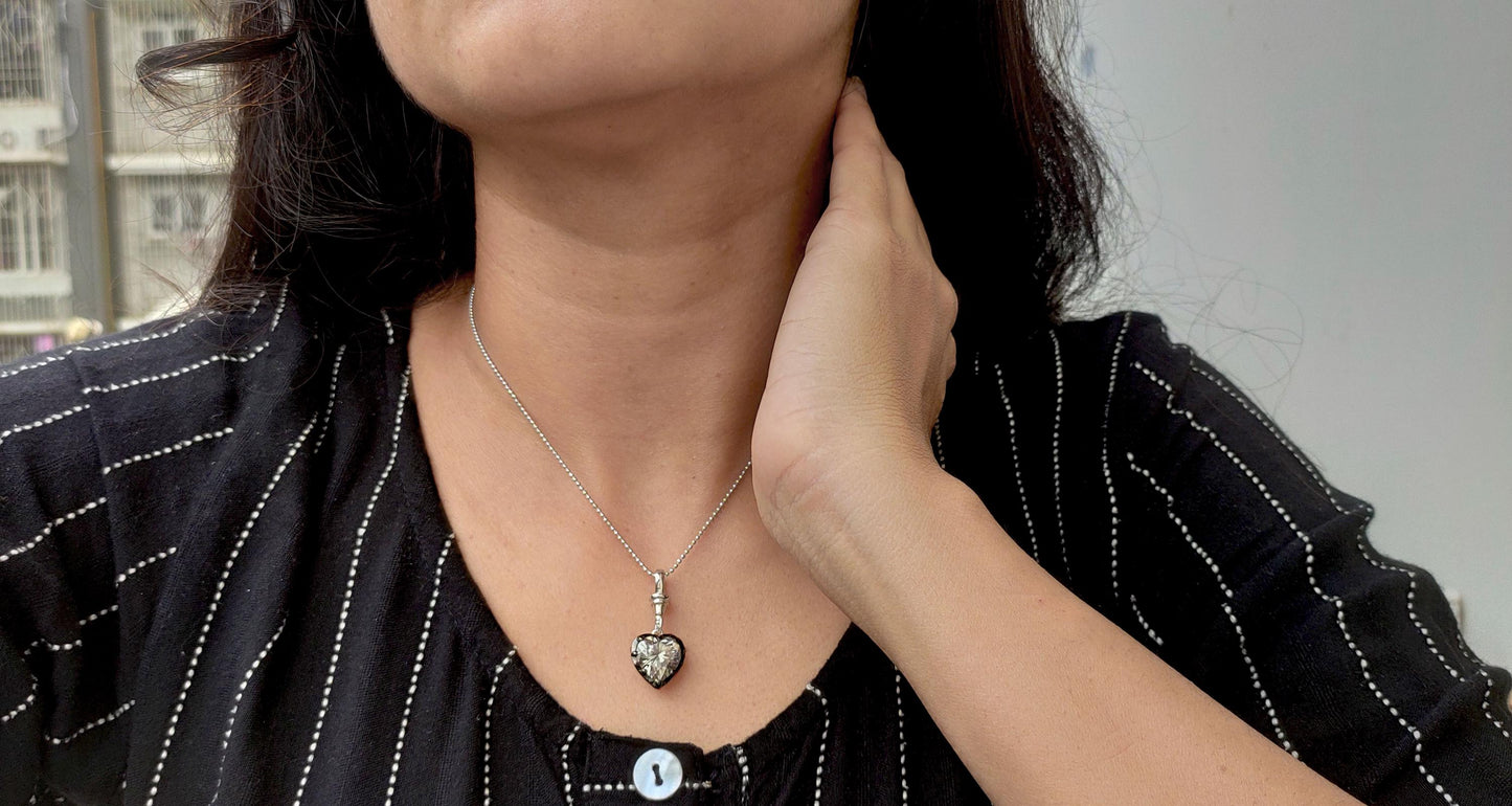 Heart Cut Moissanite Collet set Georgian cut down set Blackened gold Swivel Clasp Pendant,without chain,available in 5mm, 6mm, 7mm, 8mm, 9mm