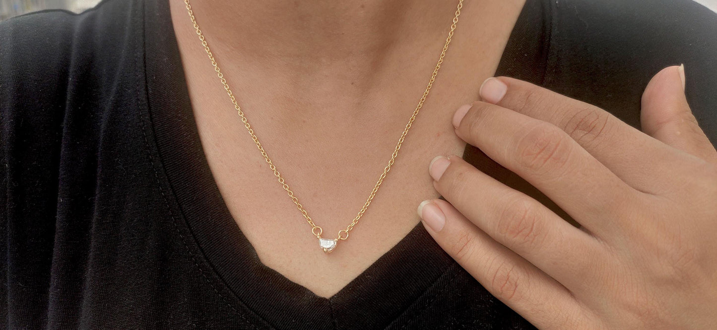 Half moon Moissanite Pendant with 18 inch cable chain, Pendant necklace for girls women, Gift for her, anniversary gift for wife