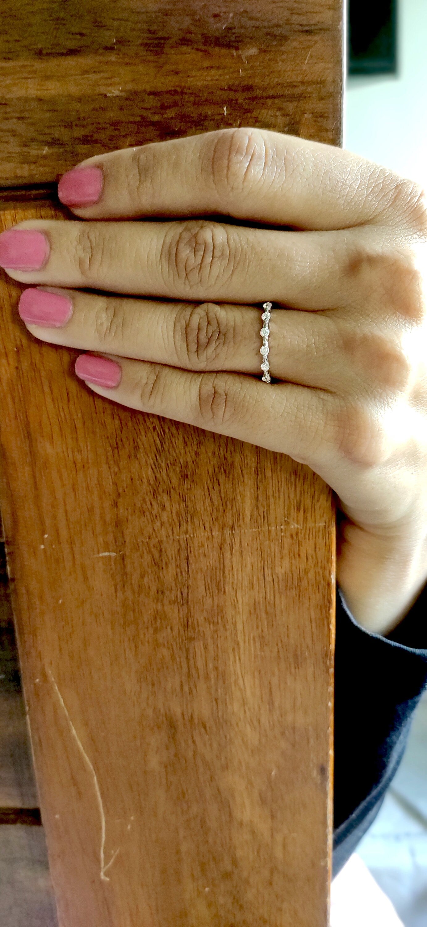 Floating Moissanite wedding band, Half\Full eternity Distance wedding ring, stackable minimalist dainty ring, ring enhancer