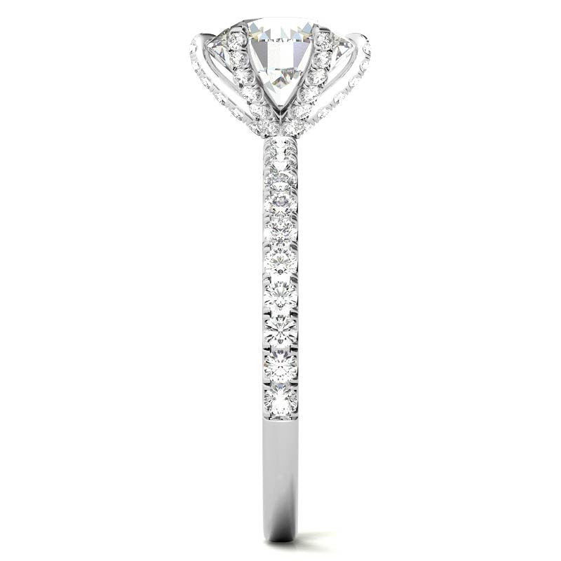 Pave basket Round  with U prong Pave Band Moissanite Solitaire Engagement Ring, Promise Proposal ring, Ring for her, Gift for her.