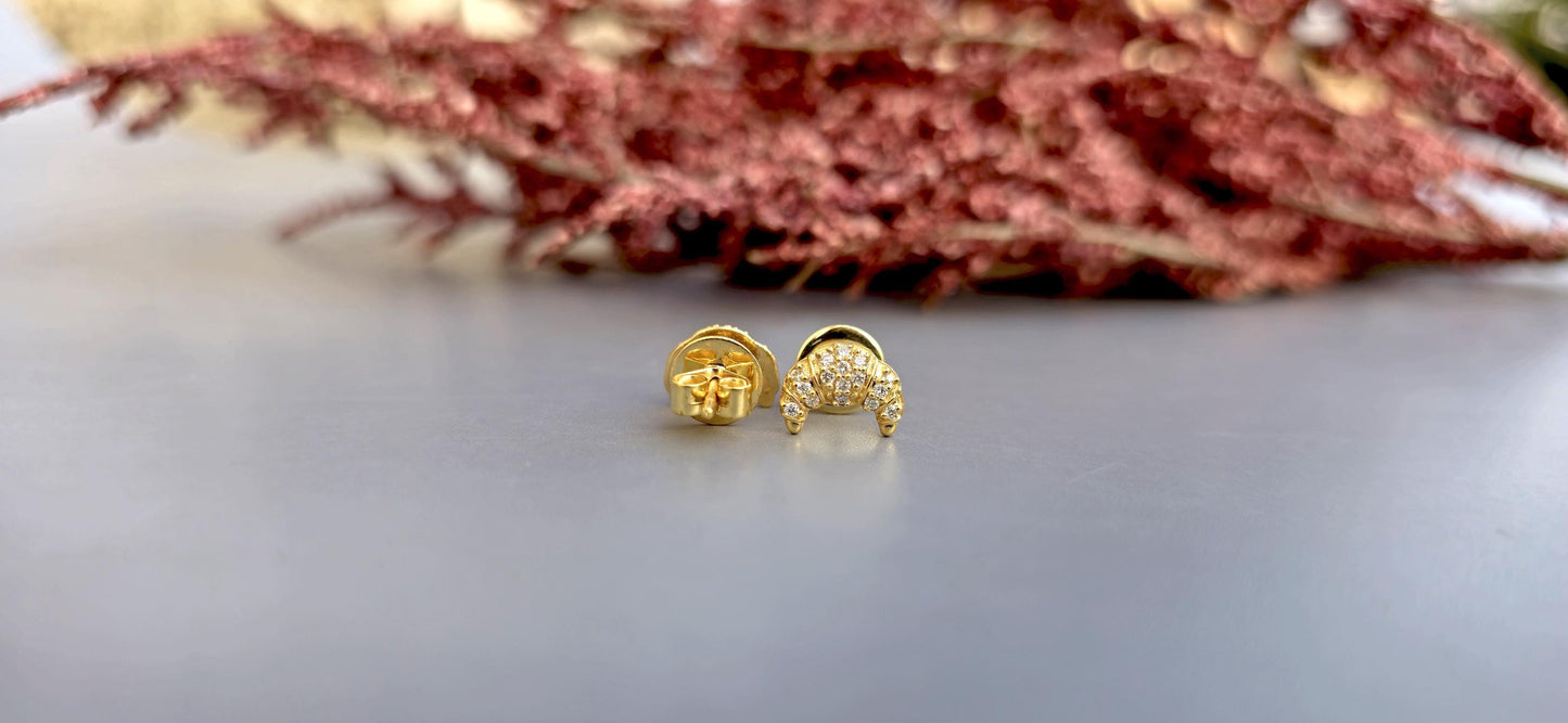 Croissant shape Lab grown cluster studs for her, Earrings studs for women