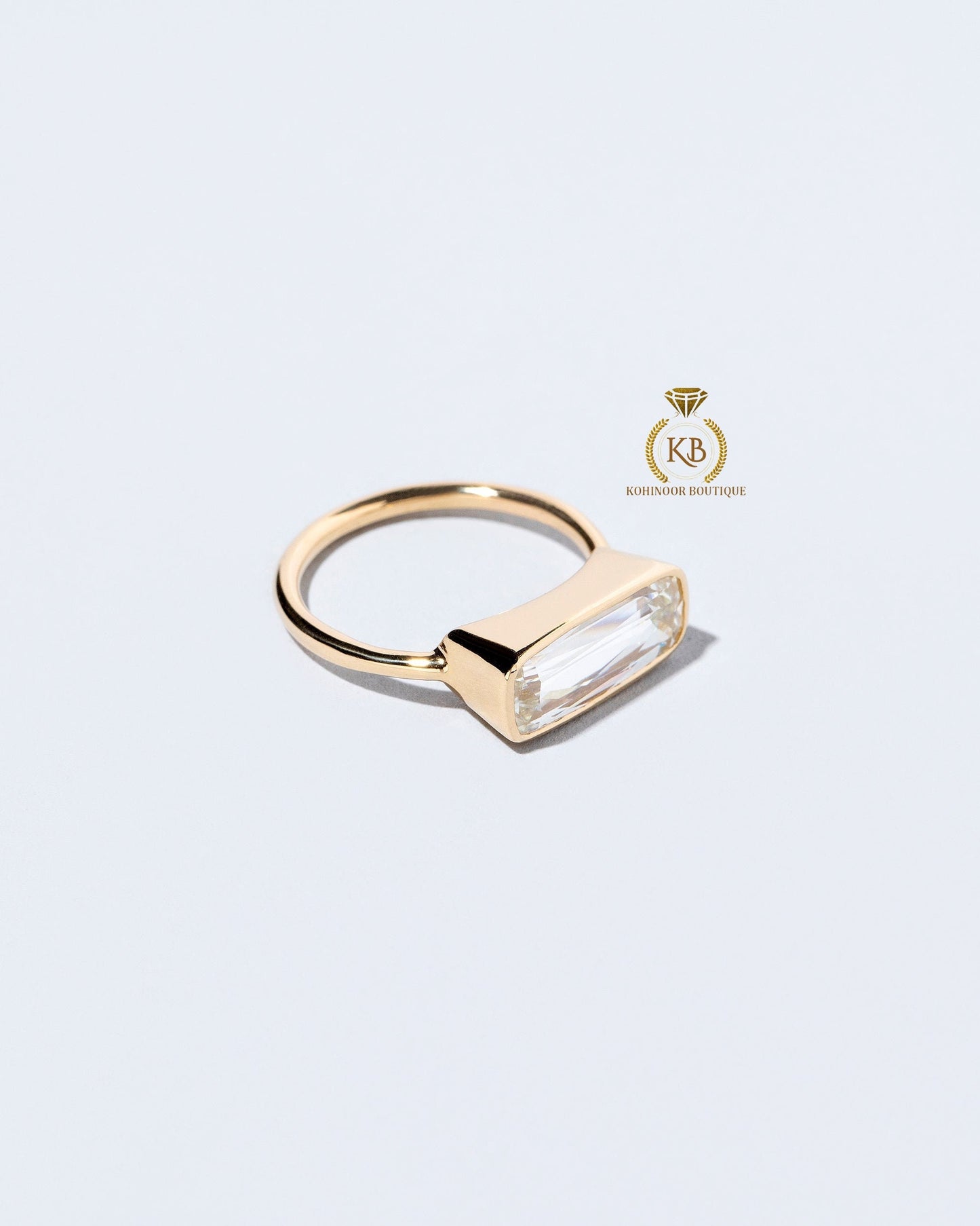 Elongated Cushion Engagement ring, Moissanite Cushion bezel East West set solitaire Ring, Ring for her, Rings for women