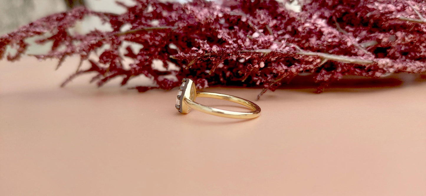 Rose Cut Pear Moissanite Collet set Ring, Georgian cut down set art deco ring, Gift Ring for her, Edwardian ring, Blackened gold ring