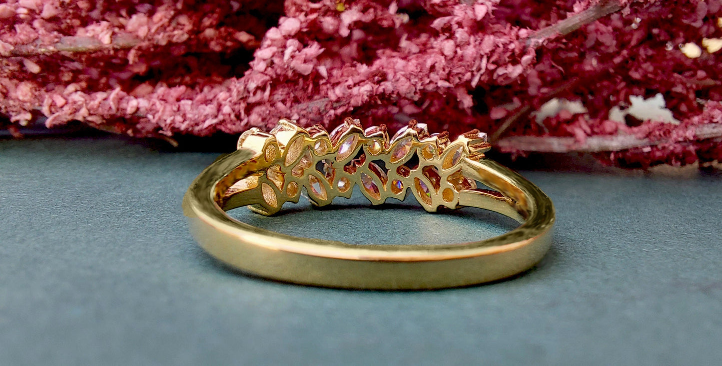 Marquise and Round Moissanite half\full eternity wedding band, Bridal stackable, minimalist , Low profile, flush set band, Ring for women