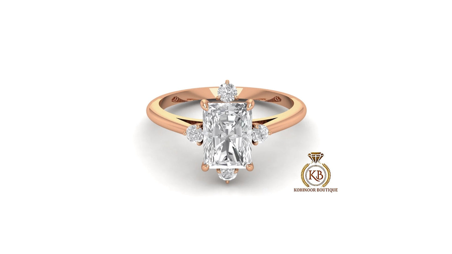 Radiant Cut Moissanite NSEW Compass set Ring Engagement ring, ring for her, gift for her, ring for women.