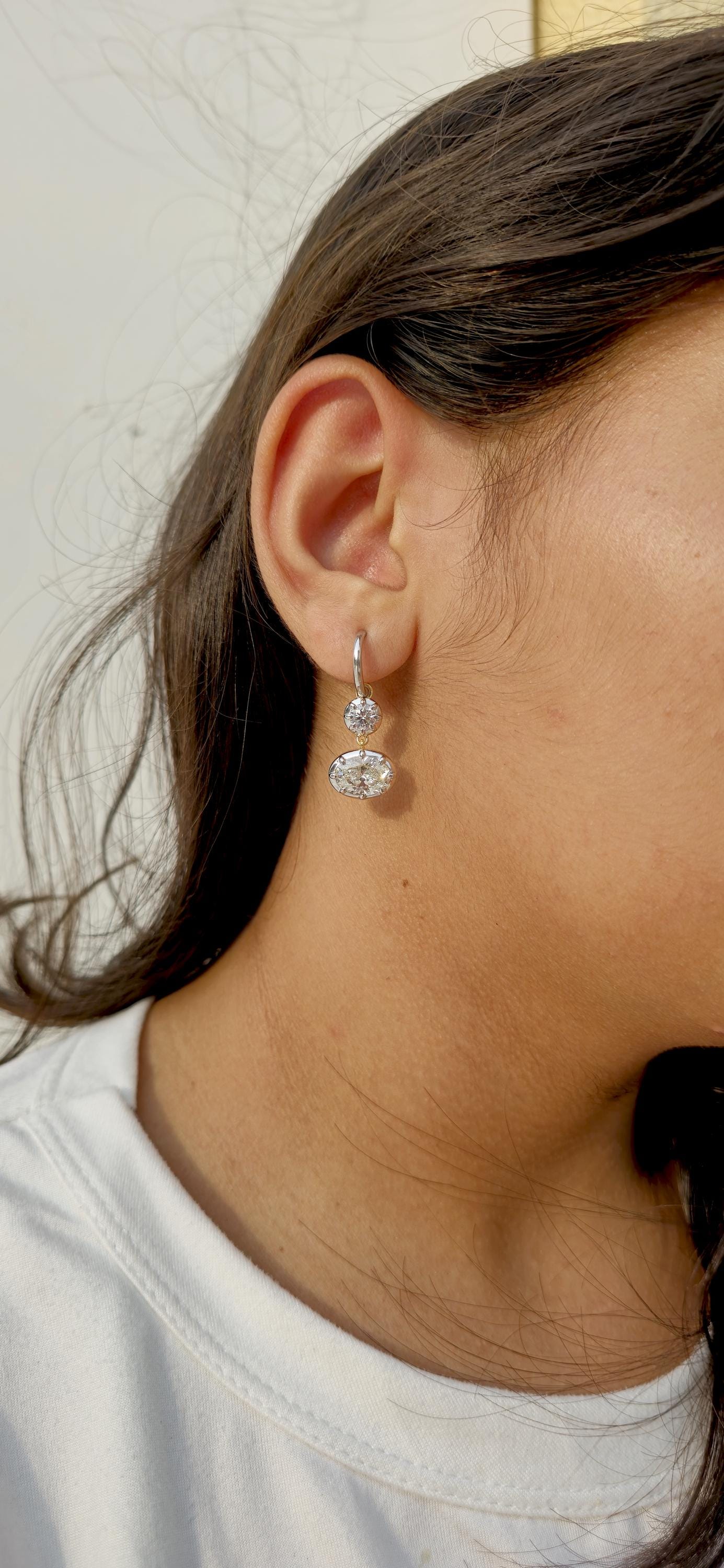 Georgian cut down multi shape lab grown diamond hoops dangle earrings, statement earring, 2 toned earrings, dangled earrings for women